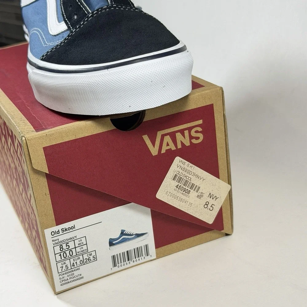 Vans Old Skool Womens-10‎ Mens-8.5 Navy White' Classic Skate Shoes / VN000D3HNVY